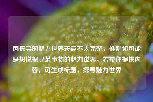 因探寻的魅力世界表意不太完整，推测你可能是想说探寻某事物的魅力世界，若按你提供内容，可生成标题，探寻魅力世界